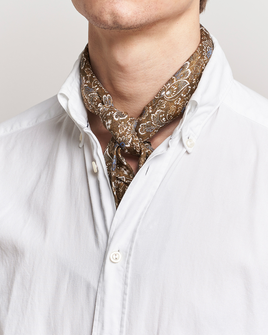 Herre | Stenströms Flower Printed Linen Bandana Brown | Stenströms | Flower Printed Linen Bandana Brown