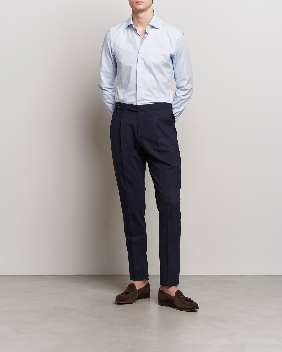 Herre | Skjorter | Mazzarelli | Soft Cotton Cut Away Shirt Light Blue