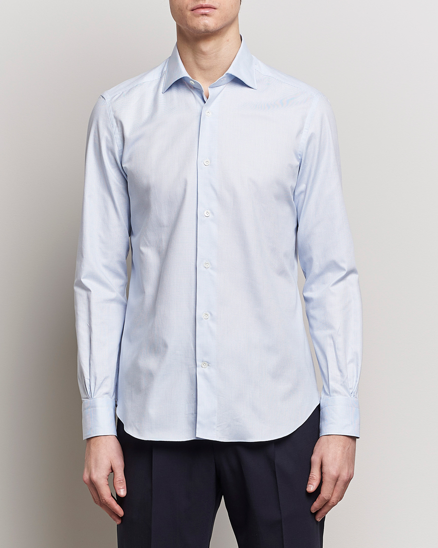 Herre | Mazzarelli | Mazzarelli | Soft Cotton Cut Away Shirt Light Blue