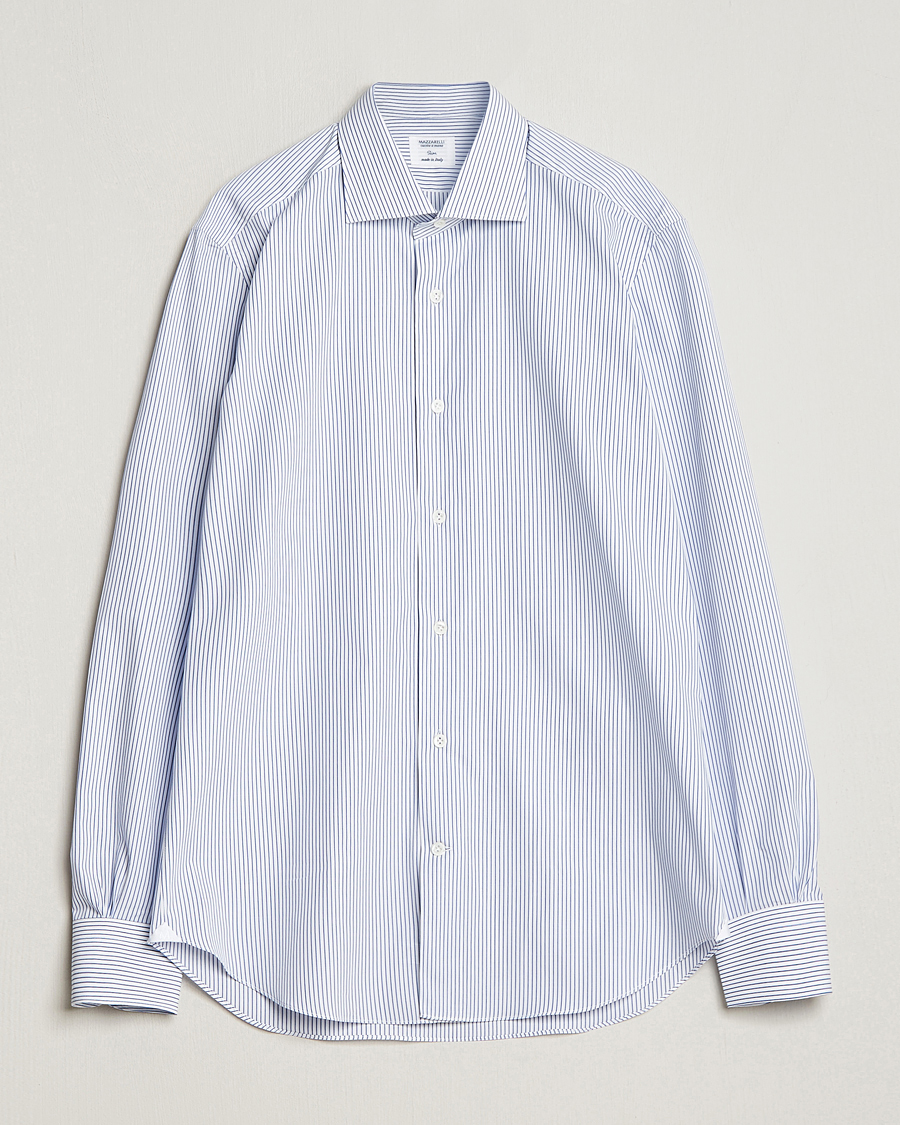 Herre | Skjorter | Mazzarelli | Soft Cotton Cut Away Shirt Blue Pinstripe