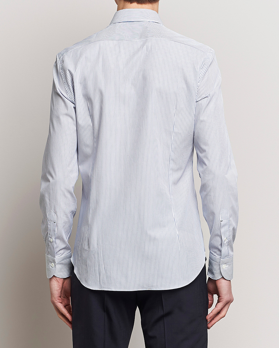 Herre | Skjorter | Mazzarelli | Soft Cotton Cut Away Shirt Blue Pinstripe