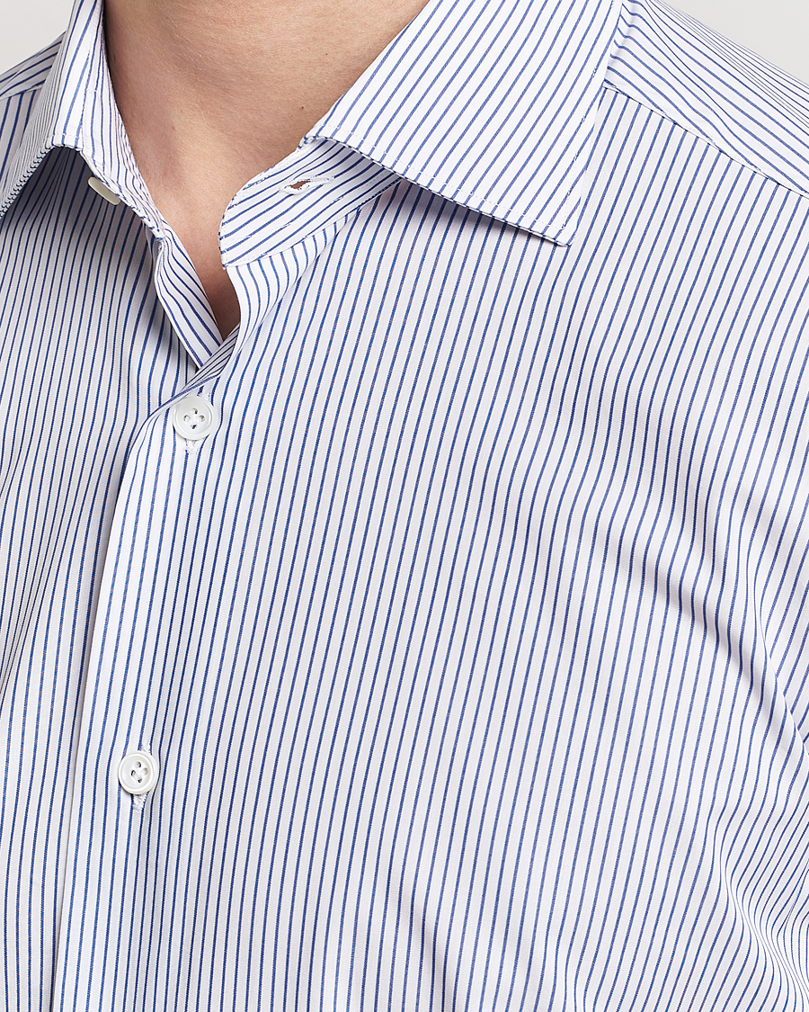 Herre | Skjorter | Mazzarelli | Soft Cotton Cut Away Shirt Blue Pinstripe