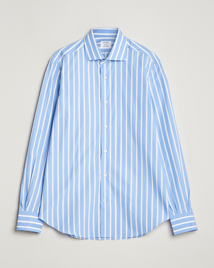 Herre | Skjorter | Mazzarelli | Soft Cotton Cut Away Shirt Blue/White Stripe