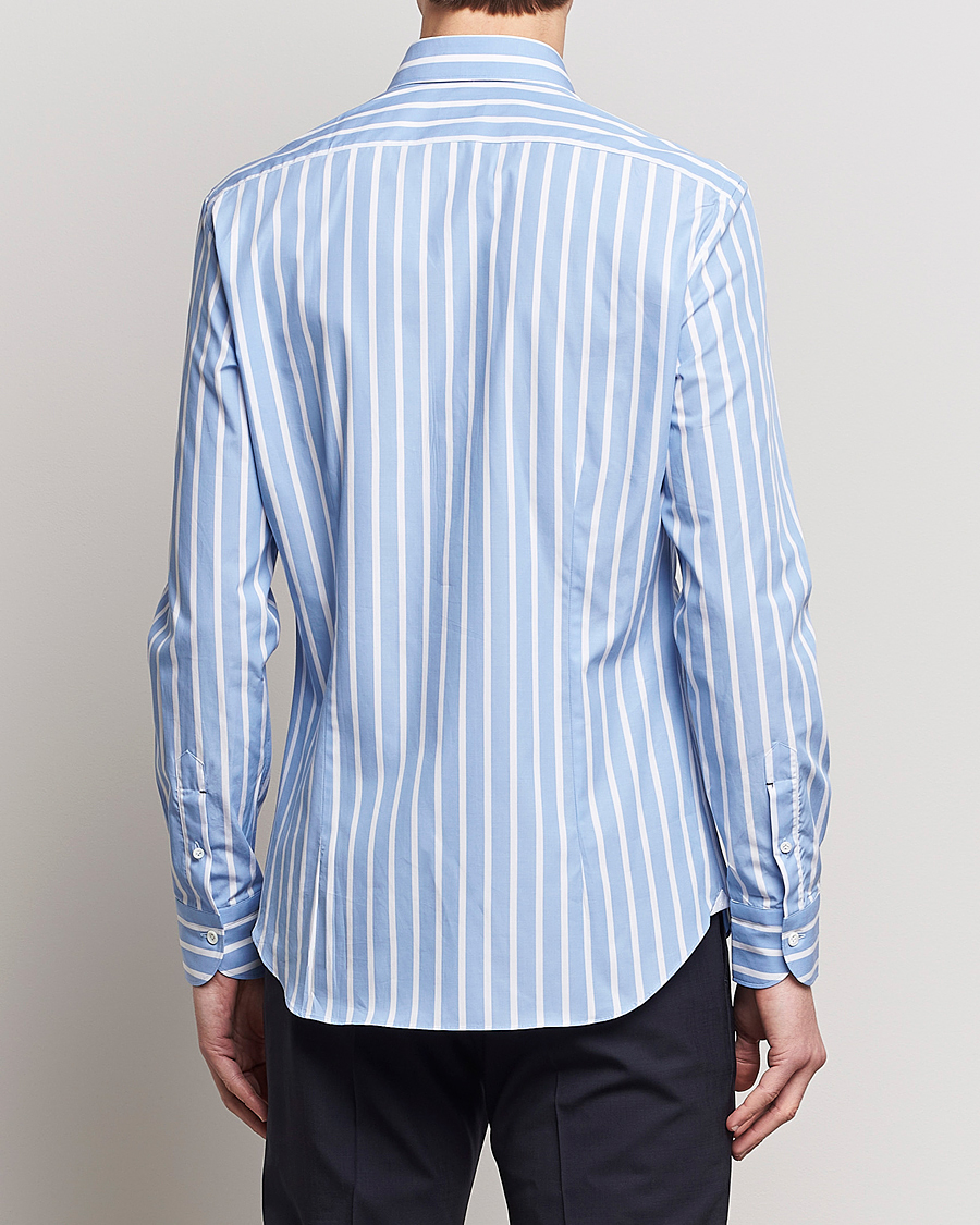 Herre | Skjorter | Mazzarelli | Soft Cotton Cut Away Shirt Blue/White Stripe