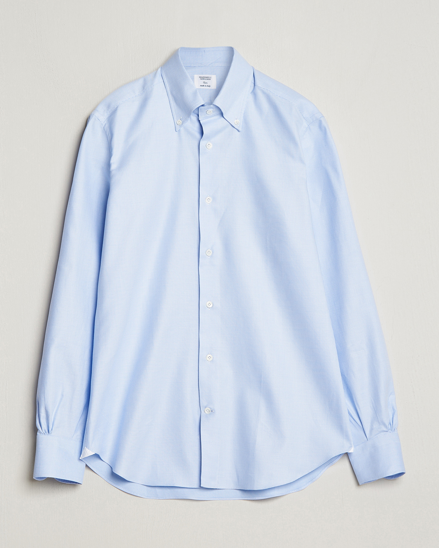 Herre | Skjorter | Mazzarelli | Soft Cotton Texture Button Down Shirt Light Blue