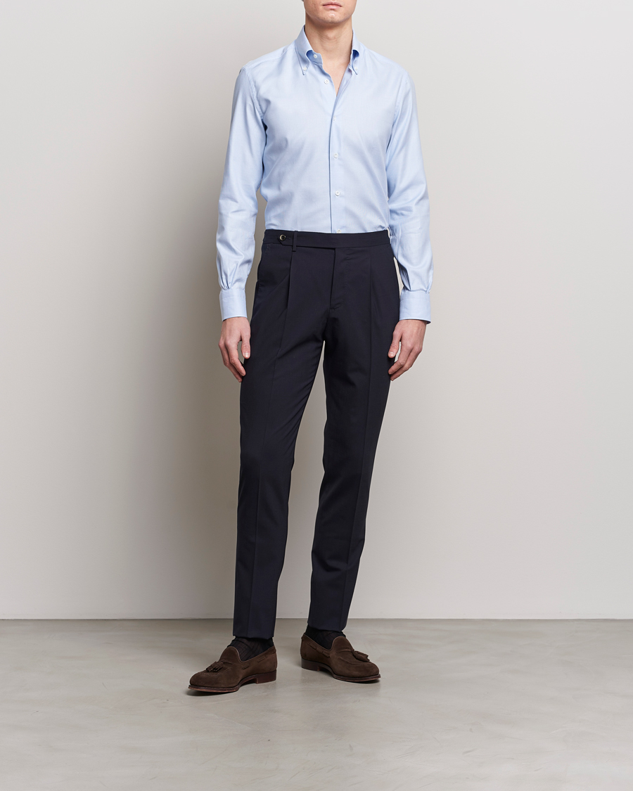 Herre | Skjorter | Mazzarelli | Soft Cotton Texture Button Down Shirt Light Blue