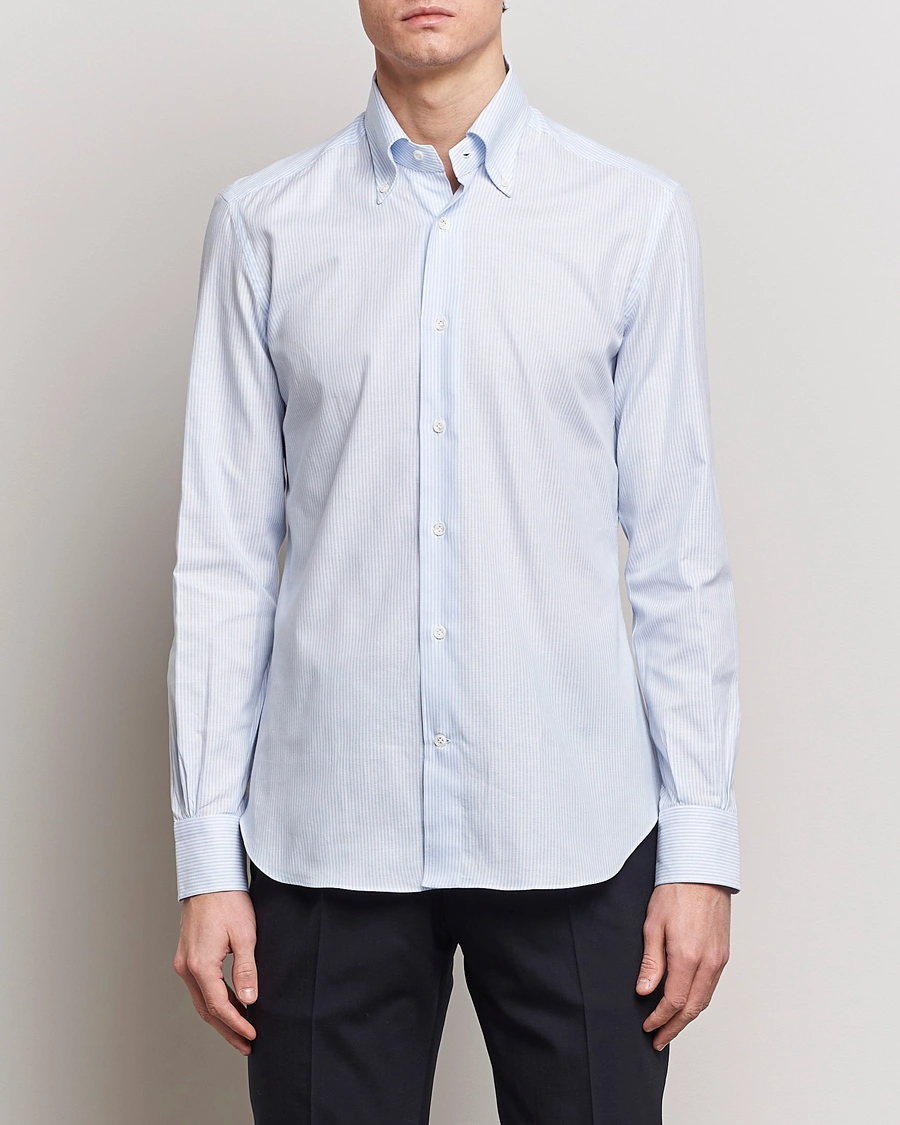 Herre |  | Mazzarelli | Soft Oxford Button Down Shirt Light Blue Stripe