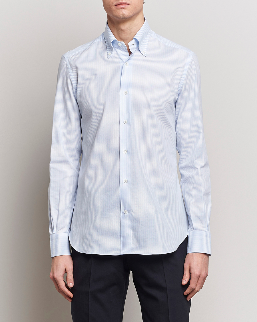 Herre | Avdelinger | Mazzarelli | Soft Oxford Button Down Shirt Light Blue Stripe