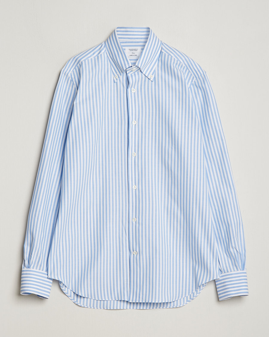 Herre | Skjorter | Mazzarelli | Soft Oxford Button Down Shirt Blue Stripe