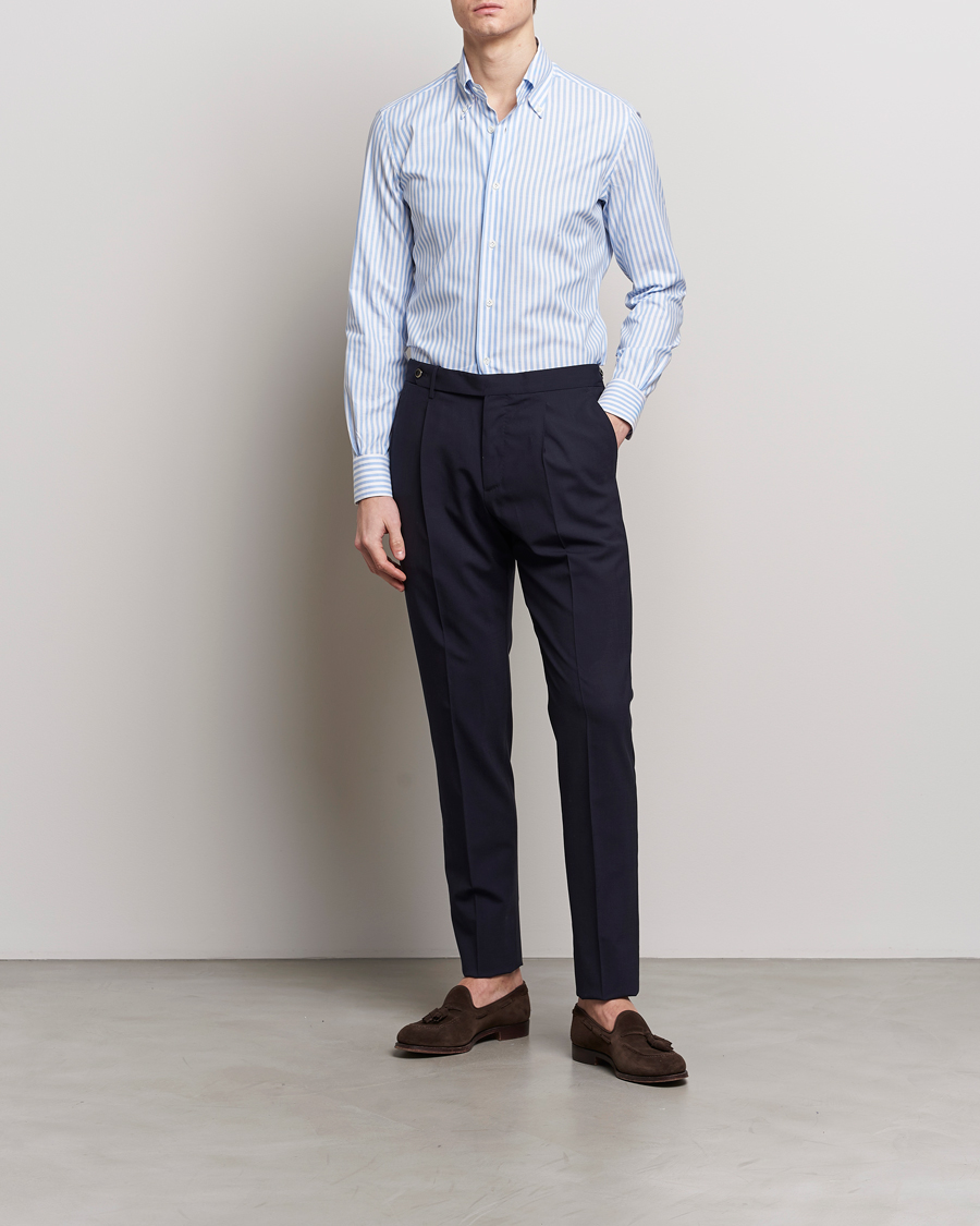 Herre | Skjorter | Mazzarelli | Soft Oxford Button Down Shirt Blue Stripe