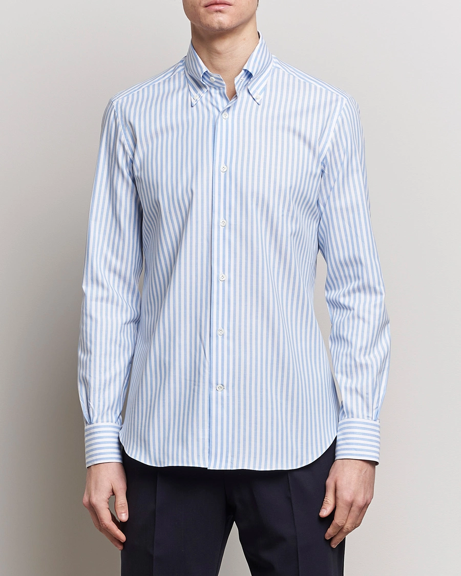 Herre |  | Mazzarelli | Soft Oxford Button Down Shirt Blue Stripe