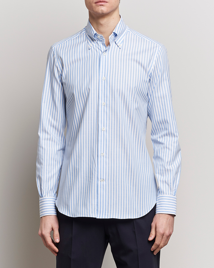 Herre | Klær | Mazzarelli | Soft Oxford Button Down Shirt Blue Stripe