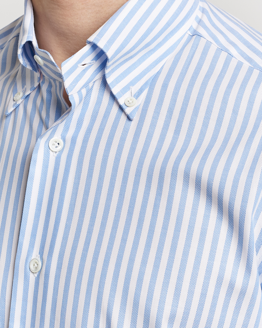 Herre | Skjorter | Mazzarelli | Soft Oxford Button Down Shirt Blue Stripe