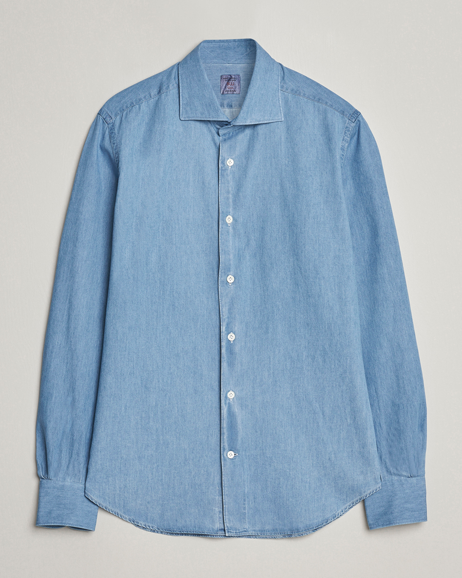 Herre | Skjorter | Mazzarelli | Soft Cotton Denim Shirt Bleached Denim