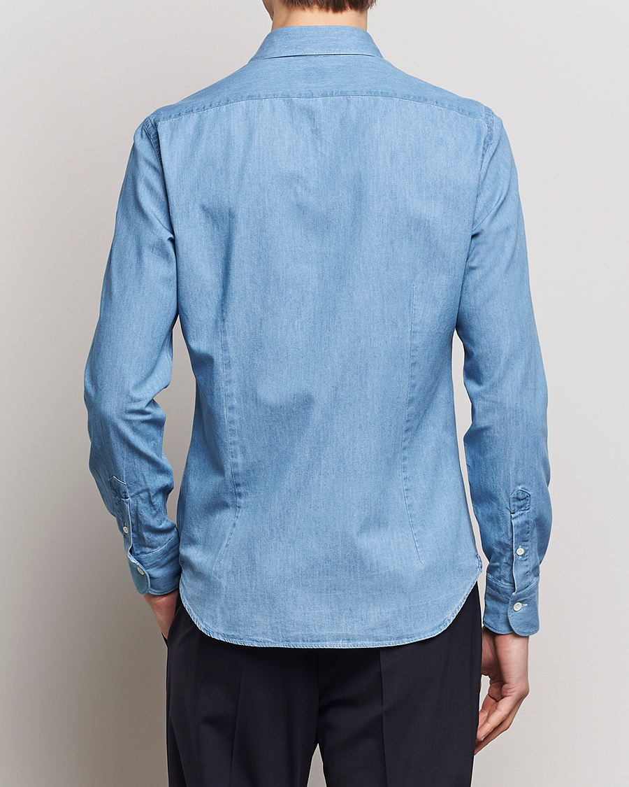 Herre | Skjorter | Mazzarelli | Soft Cotton Denim Shirt Bleached Denim