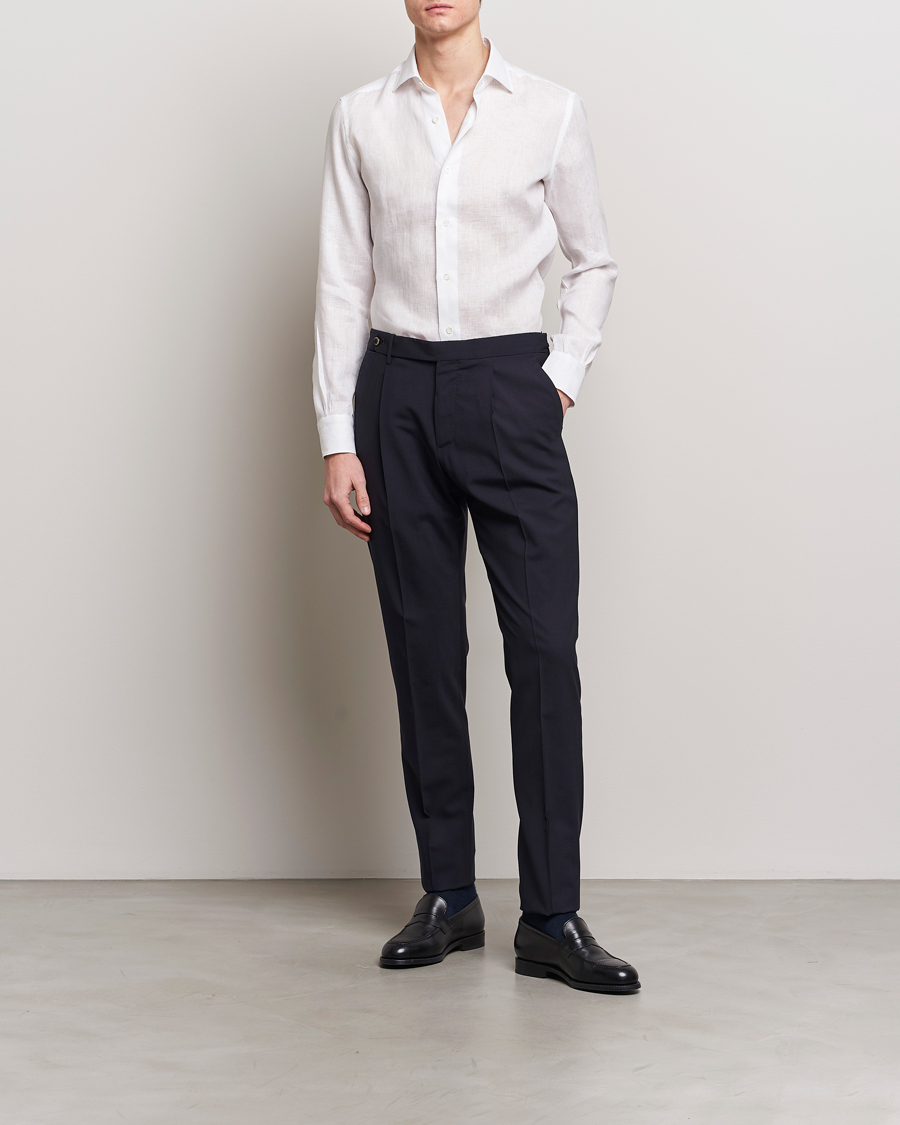 Herre | Skjorter | Mazzarelli | Soft Linen Cut Away Shirt White
