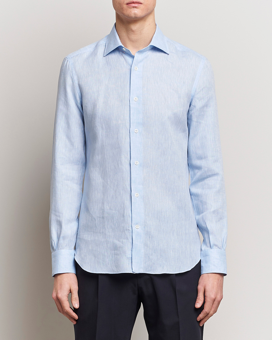 Herre | Avdelinger | Mazzarelli | Soft Linen Cut Away Shirt Light Blue