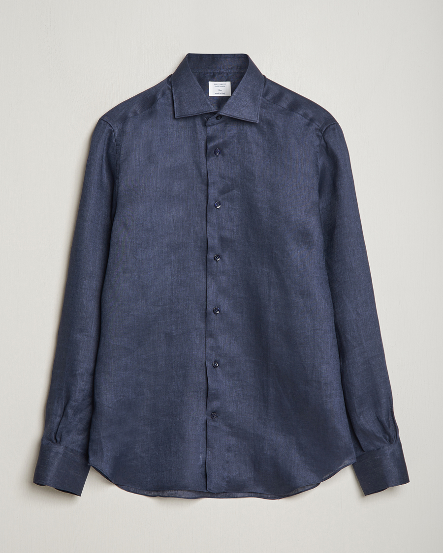 Herre | Skjorter | Mazzarelli | Soft Linen Cut Away Shirt Navy