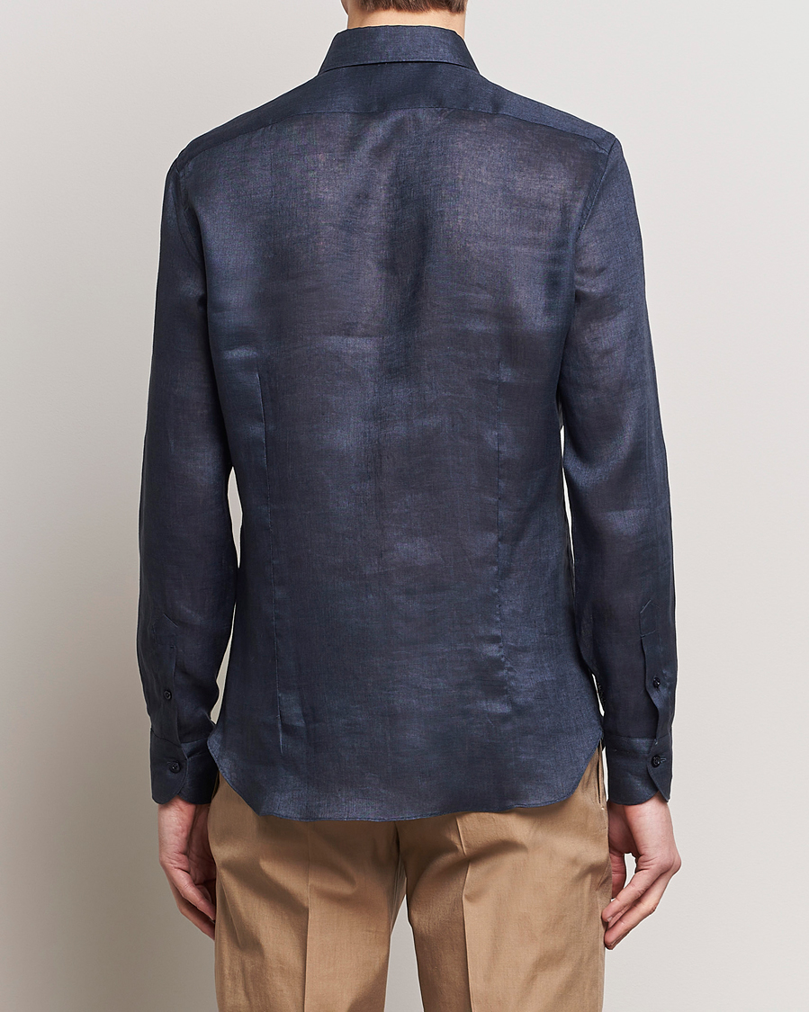 Herre | Skjorter | Mazzarelli | Soft Linen Cut Away Shirt Navy