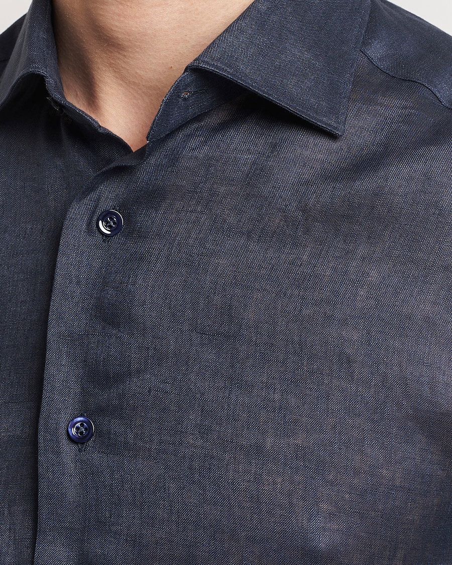 Herre | Skjorter | Mazzarelli | Soft Linen Cut Away Shirt Navy
