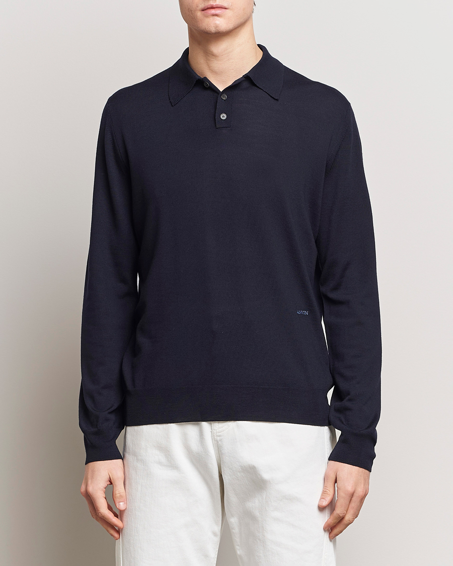 Herre | Strikkede pikéer | Lanvin | Merino Wool Knitted Polo Thunder