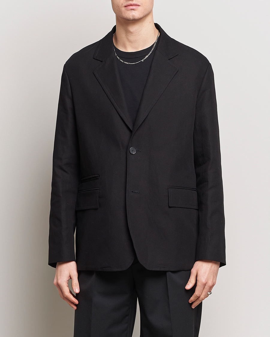 Herre | Dressjakker | Lanvin | Deconstructed Cotton/Linen Blazer Black