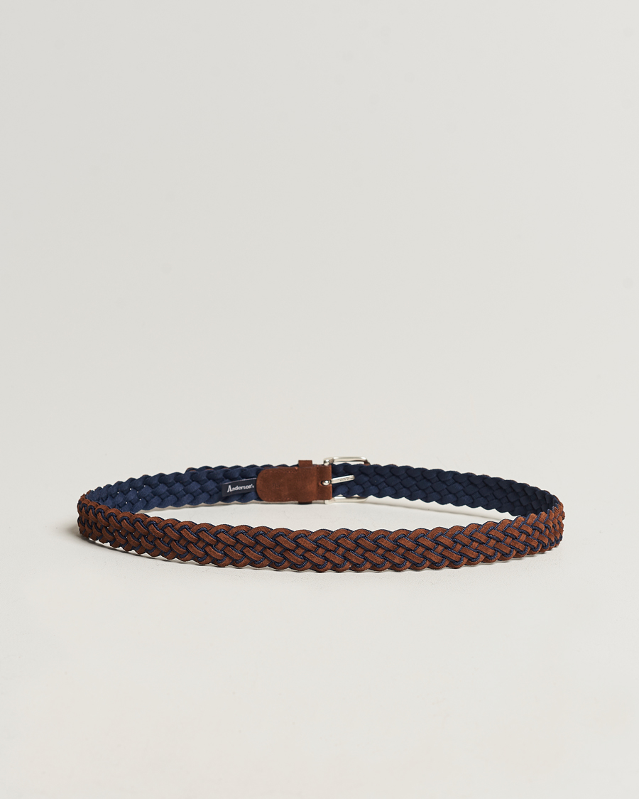 Herre | Assesoarer | Anderson's | Woven Suede Mix Belt 3 cm Brown/Blue