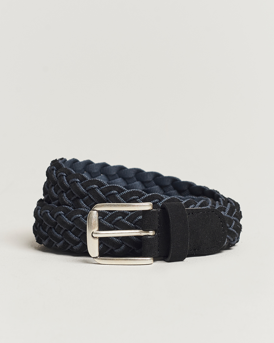 Herre | Anderson's Woven Suede Mix Belt 3 cm Navy | Anderson's | Woven Suede Mix Belt 3 cm Navy