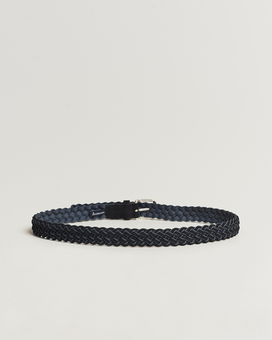 Herre | Anderson's Woven Suede Mix Belt 3 cm Navy | Anderson's | Woven Suede Mix Belt 3 cm Navy