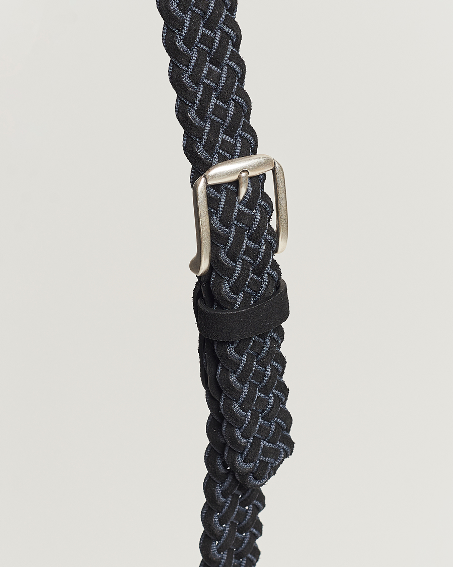 Herre | Anderson's Woven Suede Mix Belt 3 cm Navy | Anderson's | Woven Suede Mix Belt 3 cm Navy