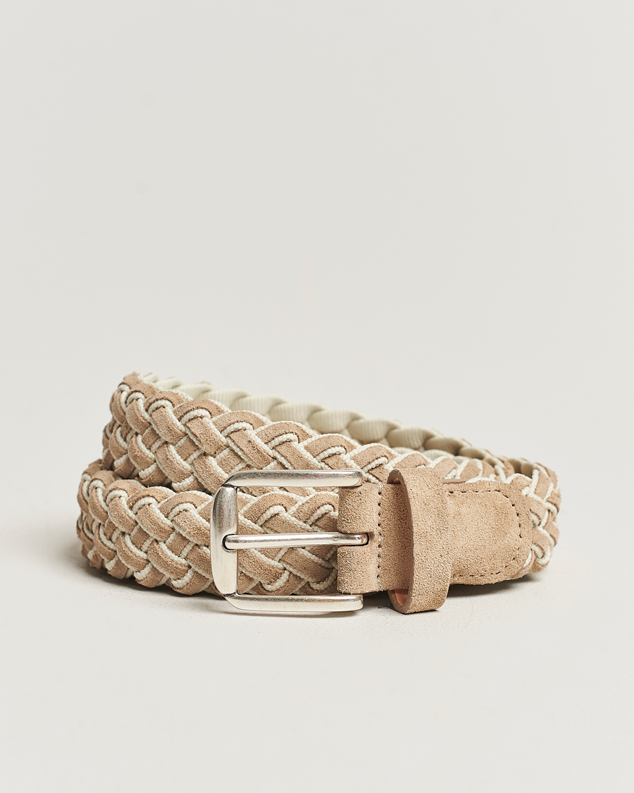 Herre | Anderson's Woven Suede Mix Belt 3 cm Beige | Anderson's | Woven Suede Mix Belt 3 cm Beige
