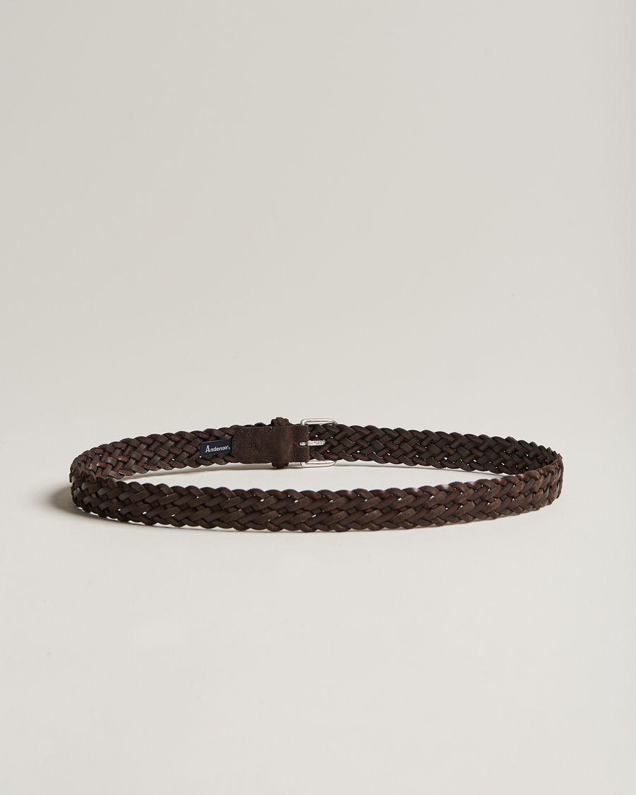 Herre | Assesoarer | Anderson's | Woven Suede/Leather Belt 3 cm Dark Brown