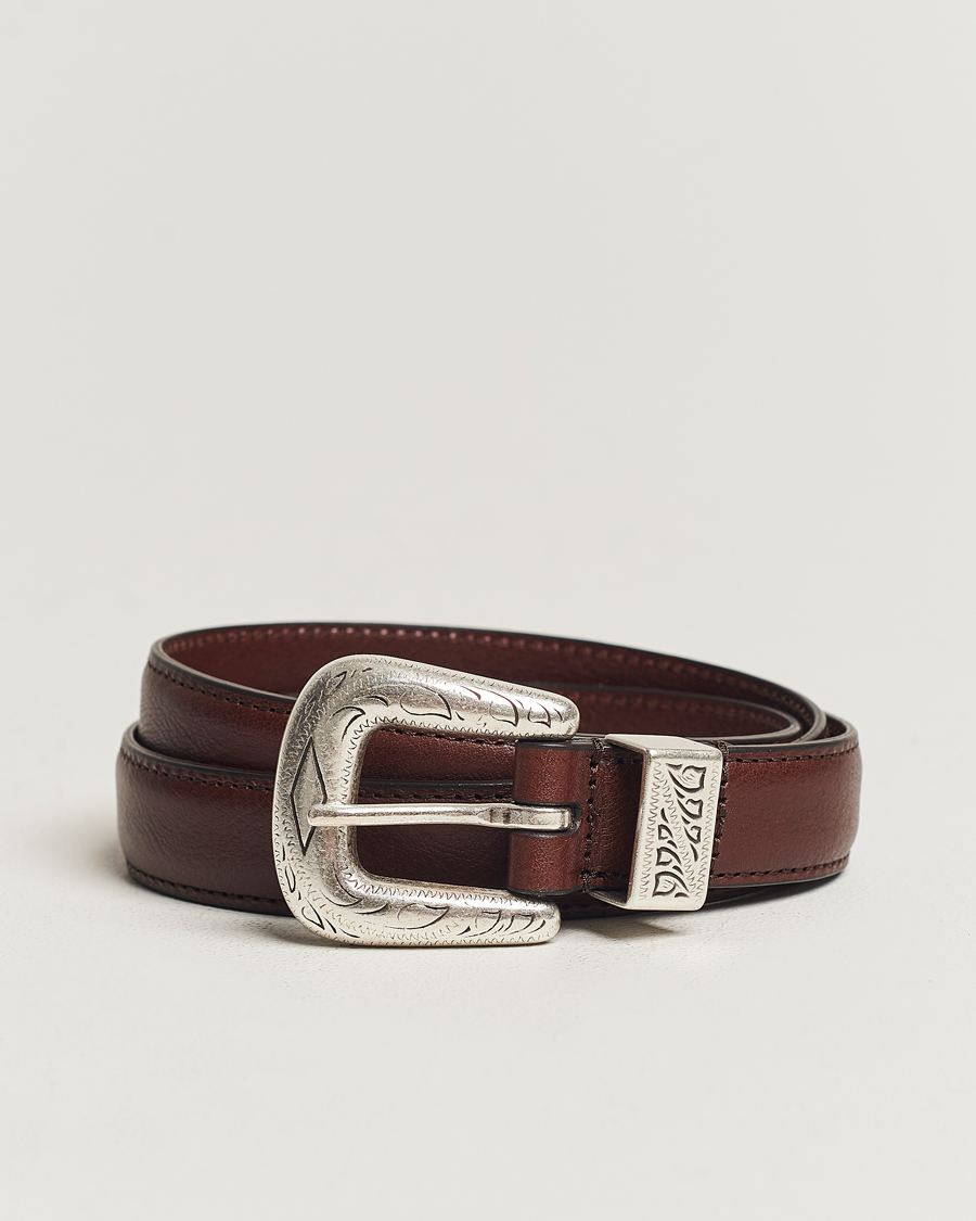 Herre | Anderson's Grained Western Leather Belt 2,5 cm Dark Brown | Anderson's | Grained Western Leather Belt 2,5 cm Dark Brown