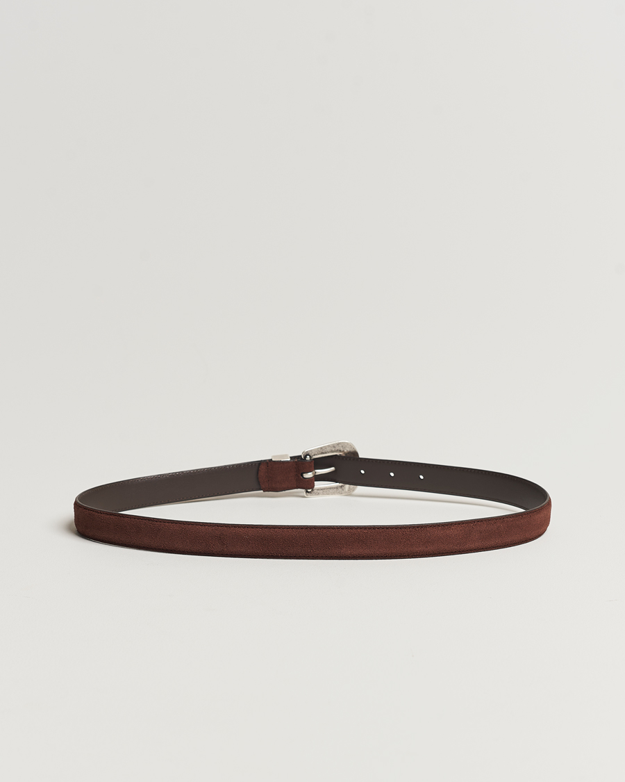 Herre | Italian Department | Anderson's | Grained Western Suede Belt 2,5 cm Dark Brown