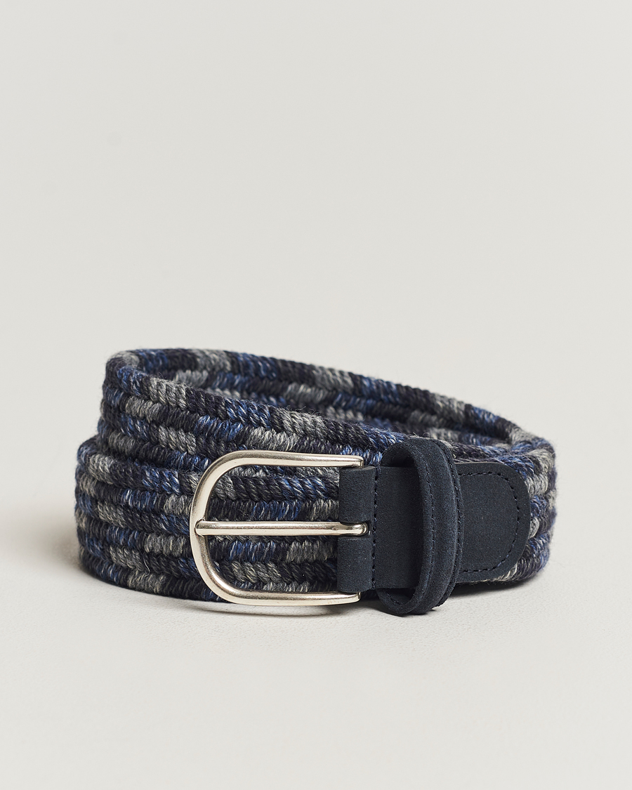 Herre | Anderson's Braided Wool Belt Navy Multi | Anderson's | Braided Wool Belt Navy Multi