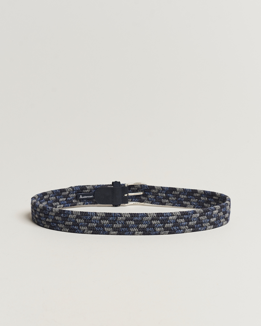 Herre | Anderson's Braided Wool Belt Navy Multi | Anderson's | Braided Wool Belt Navy Multi