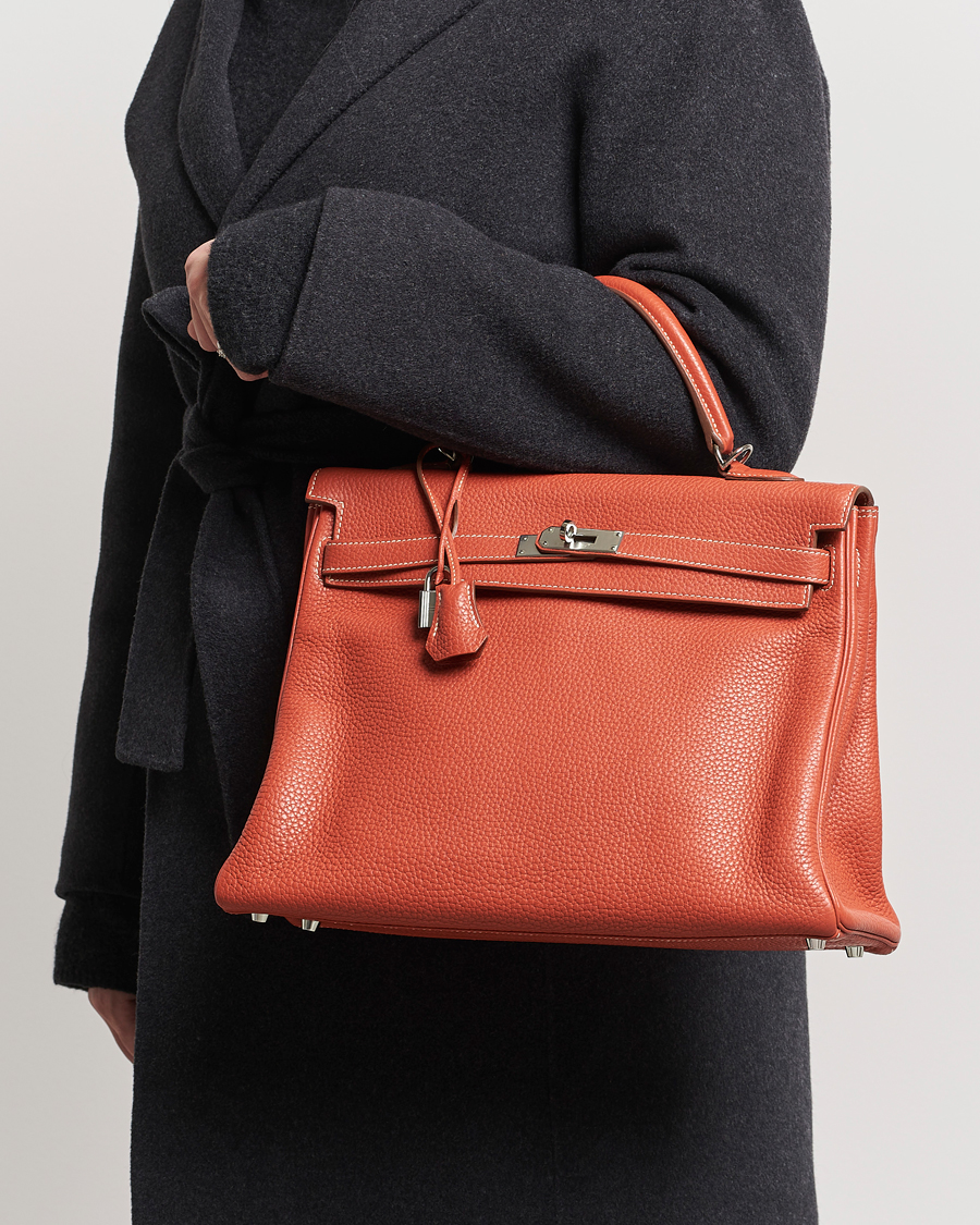 Herre | Hermès Pre-Owned Kelly 35 Handbag Taurillion Clemence Orange | Hermès Pre-Owned | Kelly 35 Handbag Taurillion Clemence Orange