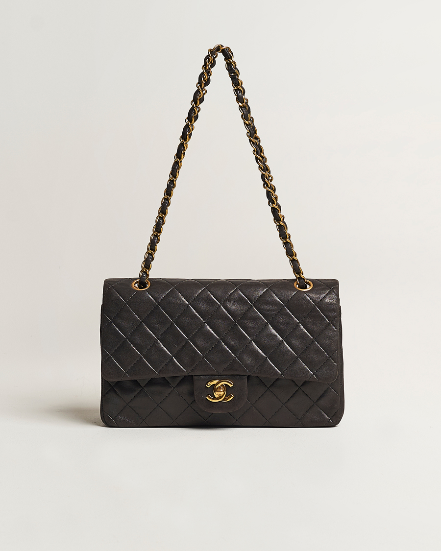Herre | Chanel Pre-Owned Classic Medium Flap Bag Calf Leather Black | Chanel Pre-Owned | Classic Medium Flap Bag Calf Leather Black