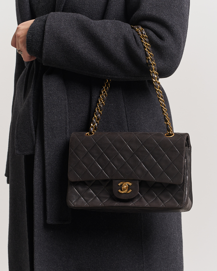Herre | Chanel Pre-Owned Classic Medium Flap Bag Calf Leather Black | Chanel Pre-Owned | Classic Medium Flap Bag Calf Leather Black