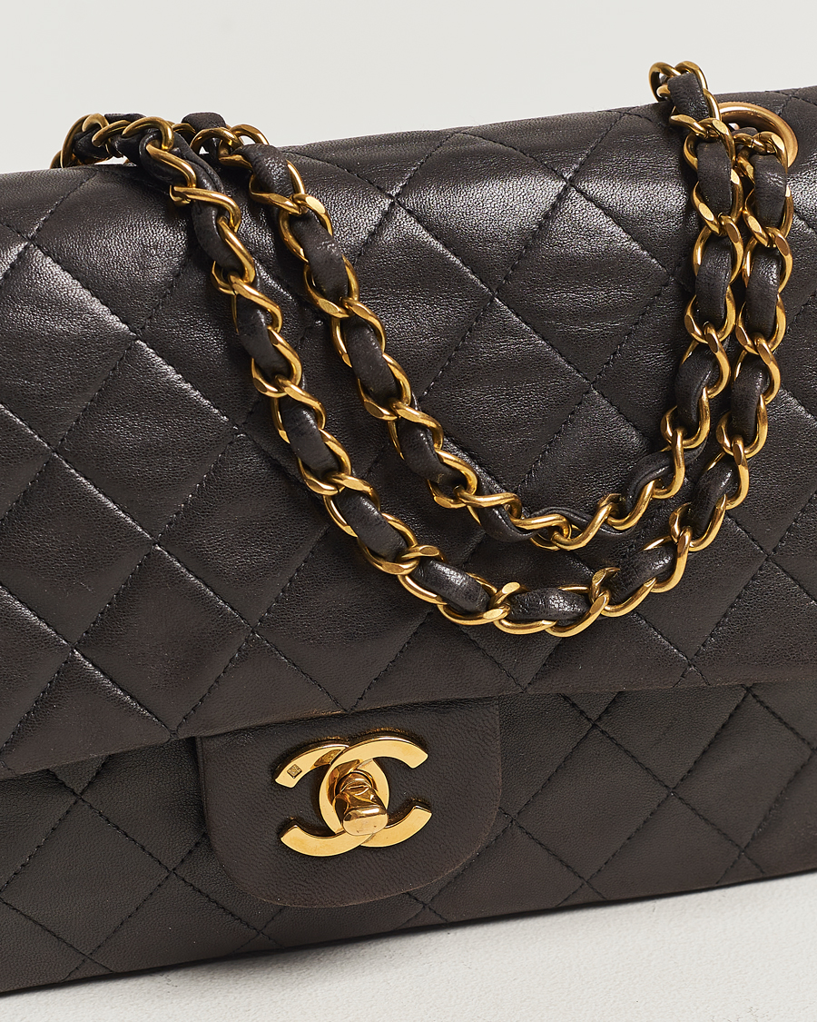 Herre | Chanel Pre-Owned Classic Medium Flap Bag Calf Leather Black | Chanel Pre-Owned | Classic Medium Flap Bag Calf Leather Black