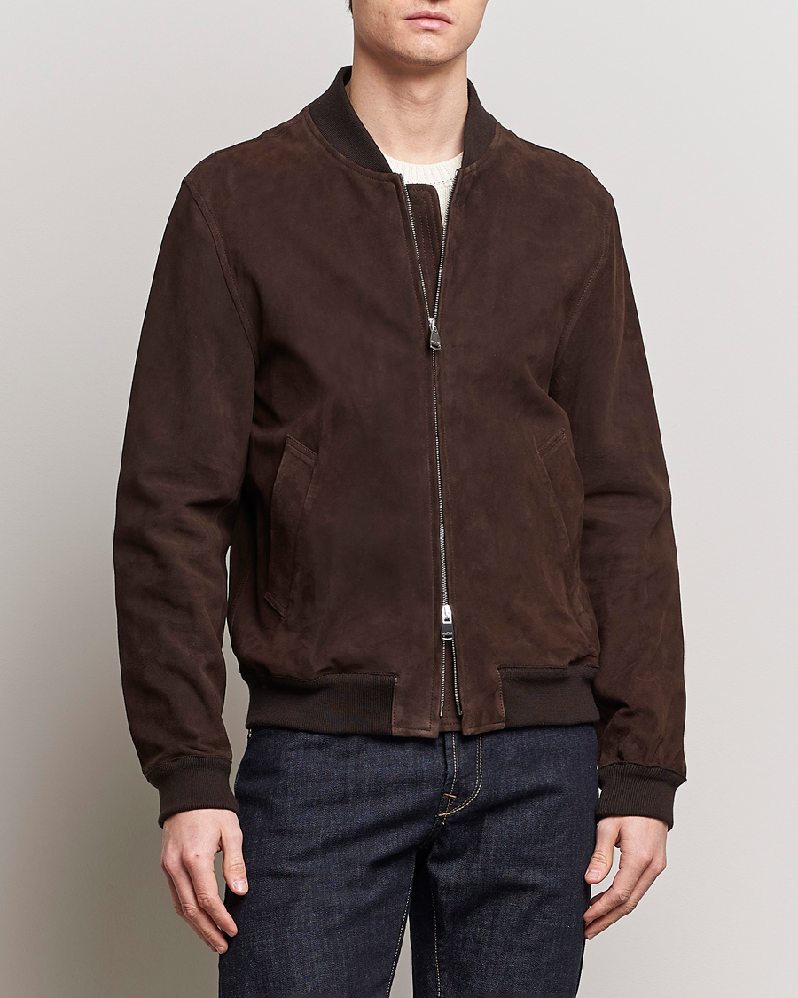 Herre | Italian Department | Valstar | Zip Suede Jacket Dark Brown