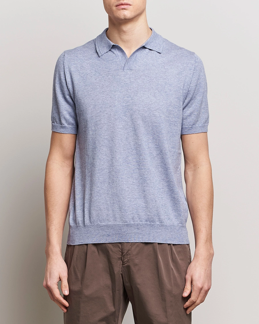 Herre | Avdelinger | Altea | Cotton/Cashmere Polo Shirt Light Blue