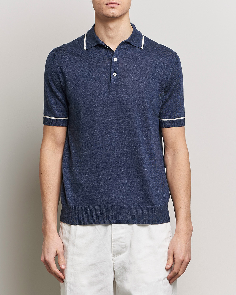 Herre | Avdelinger | Altea | Linen/Cashmere Contrast Polo Navy