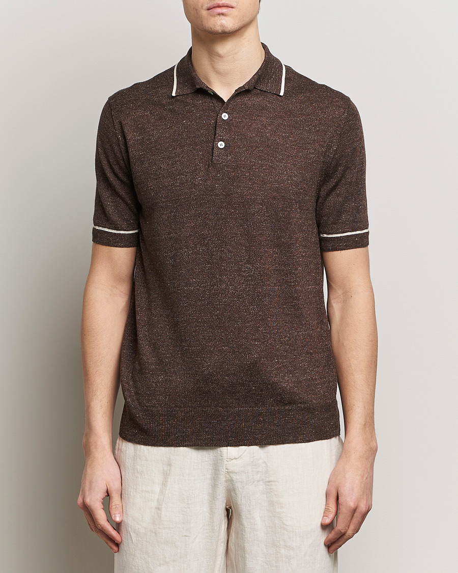 Herre | Avdelinger | Altea | Linen/Cashmere Contrast Polo Dark Brown