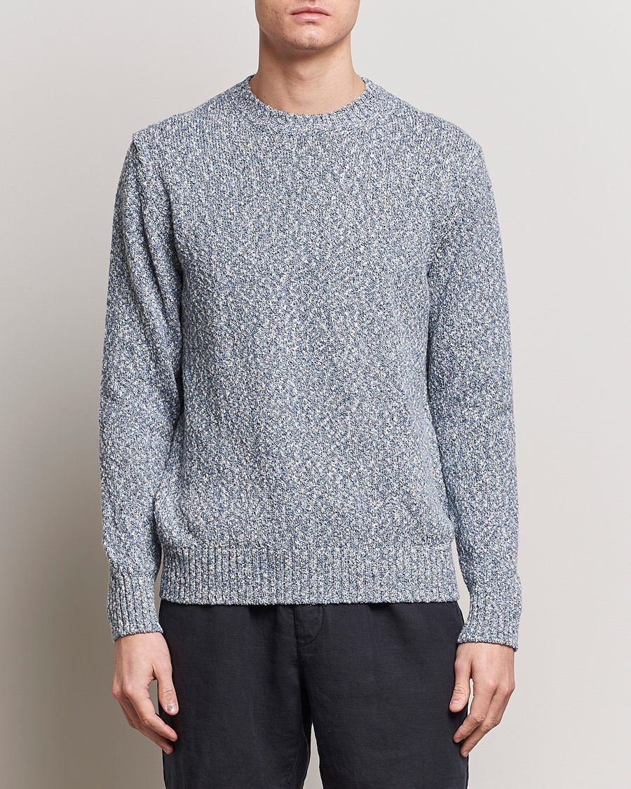 Herr |  | Altea | Cotton Mouline Crew Neck Pullover Blue Melange