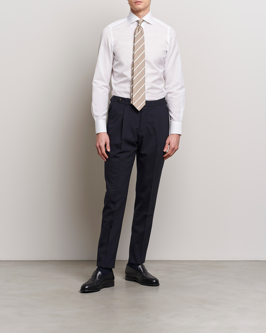 Herre | Skjorter | Finamore Napoli | Milano Slim Linen Dress Shirt White