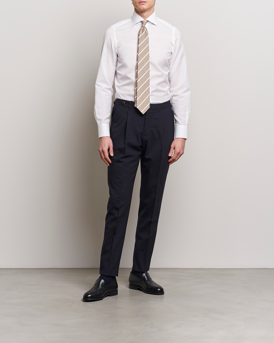 Herre | Mørk dress | Finamore Napoli | Milano Slim Linen Dress Shirt White