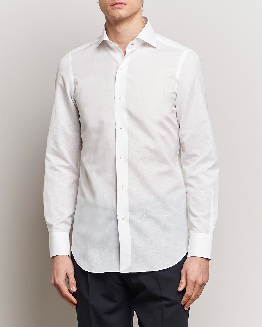 Herre | Nye produktbilder | Finamore Napoli | Milano Slim Linen Dress Shirt White