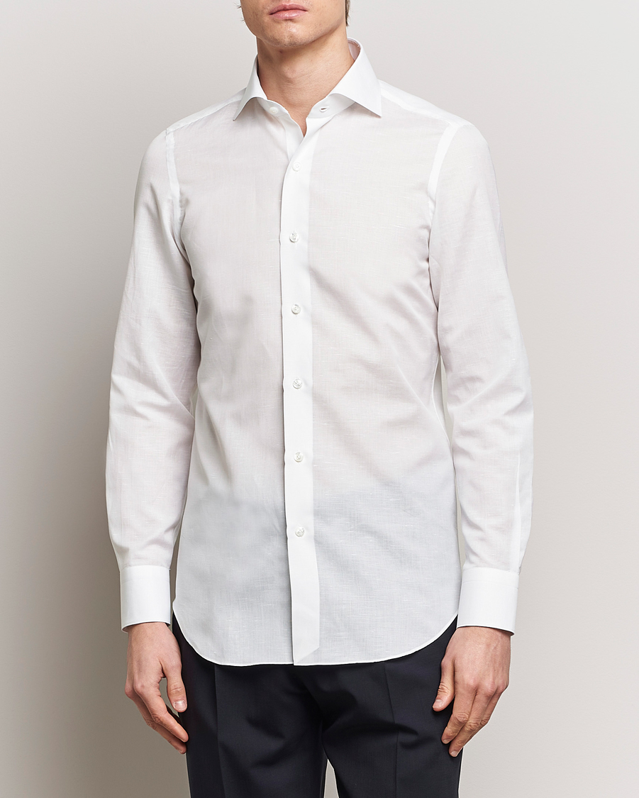 Herre | Skjorter | Finamore Napoli | Milano Slim Linen Dress Shirt White