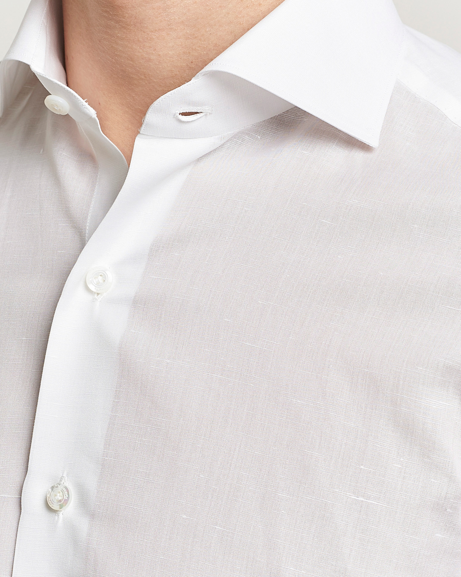 Herre | Skjorter | Finamore Napoli | Milano Slim Linen Dress Shirt White